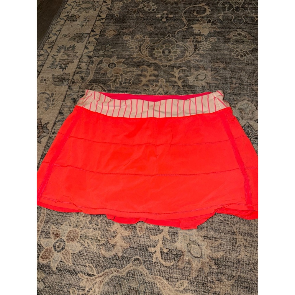Lululemon Pace Rival Skirt Skort Coral Orange Bright Stripes